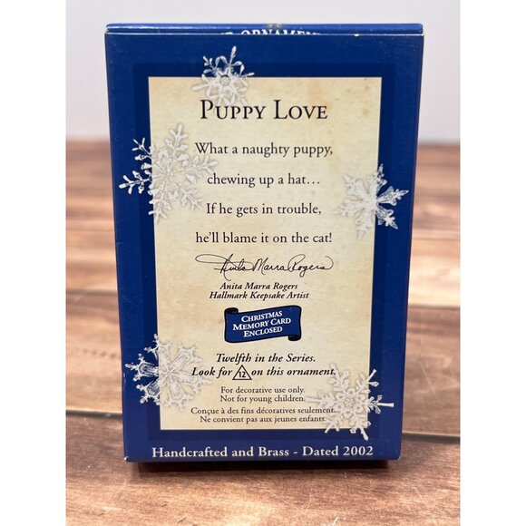 2002 HALLMARK KEEPSAKE ORNAMENT QX8006 PUPPY LOVE WITH BEANIE TOBOGGAN BOW - Picture 3 of 12